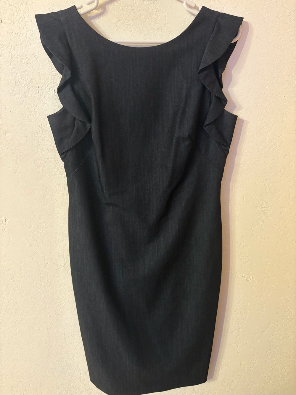 Women's Dark Denim Blue Ruffle Sleeve Sheath Dress
